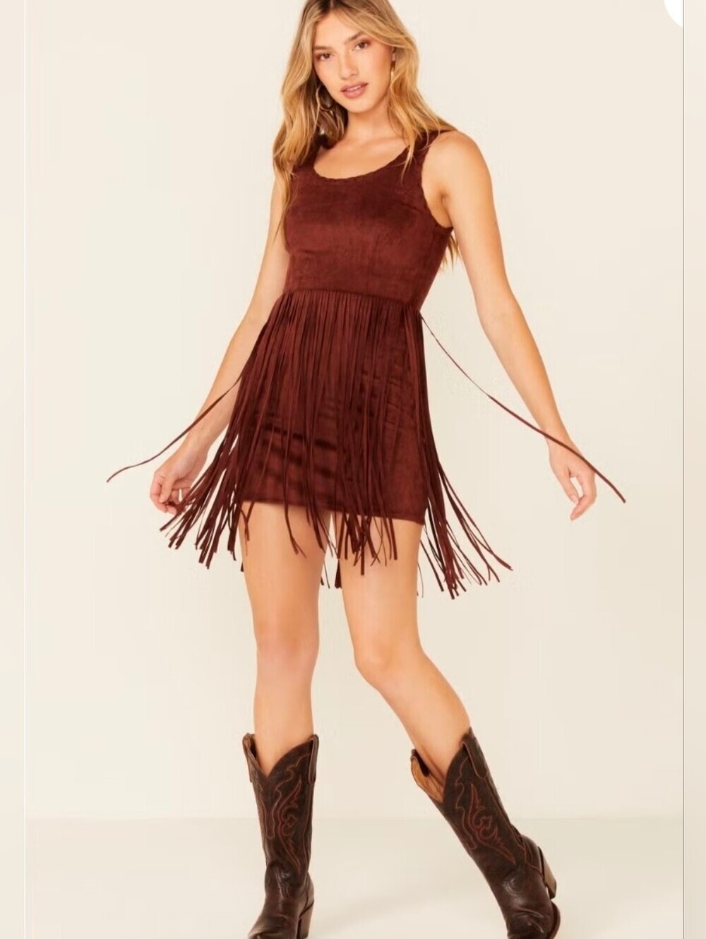 Idyllwind Chocolate Suede Fringe Mini Dress